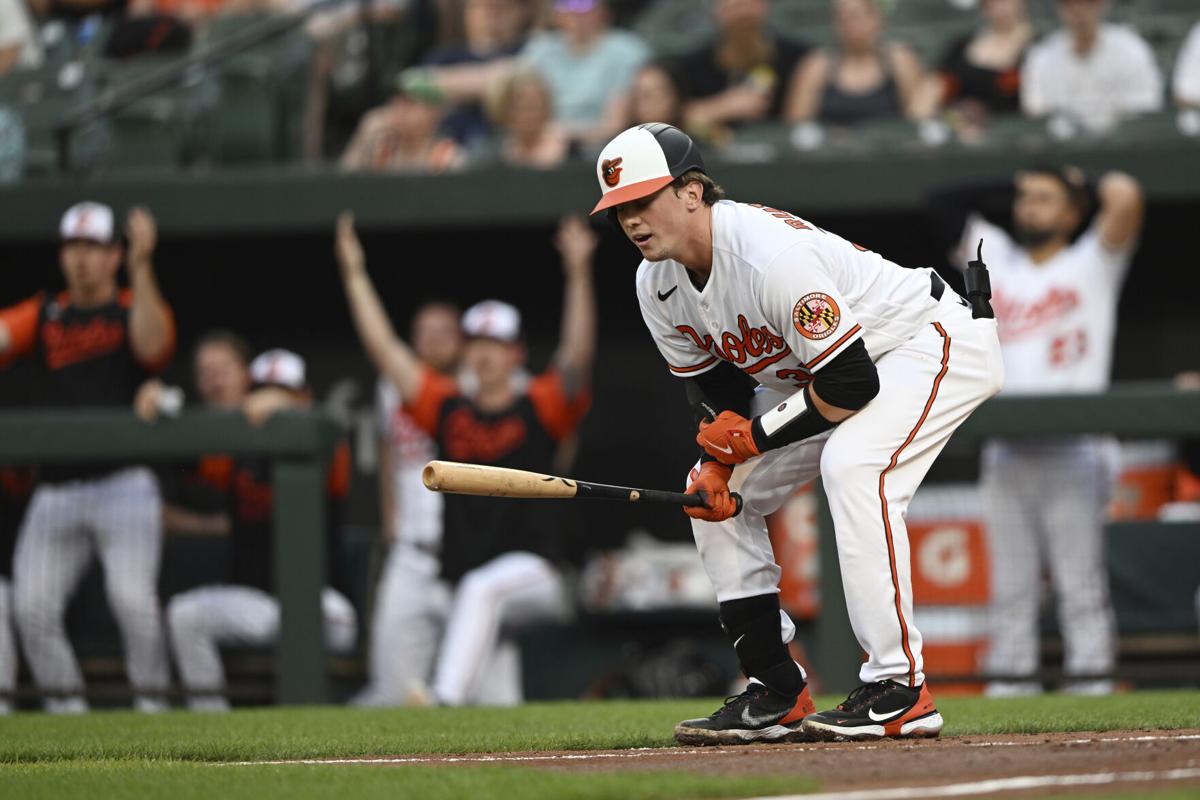 Baltimore Orioles' Adley Rutschman takes a swing during an at-bat