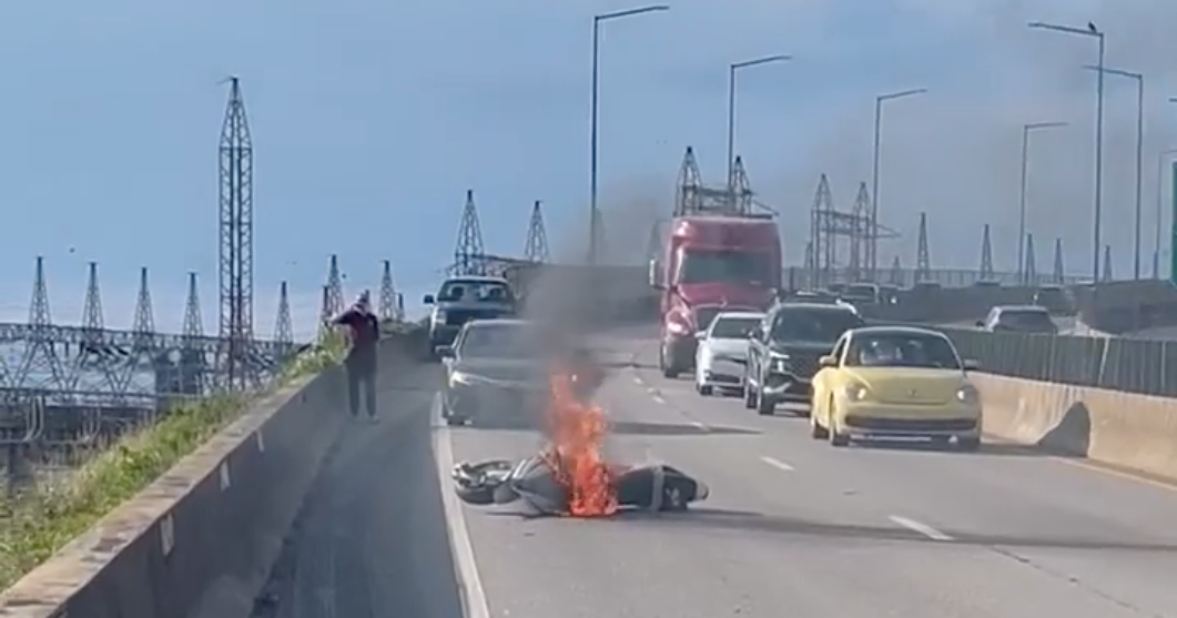 Rider abandons flaming motorcycle after crash on Chickamauga Dam