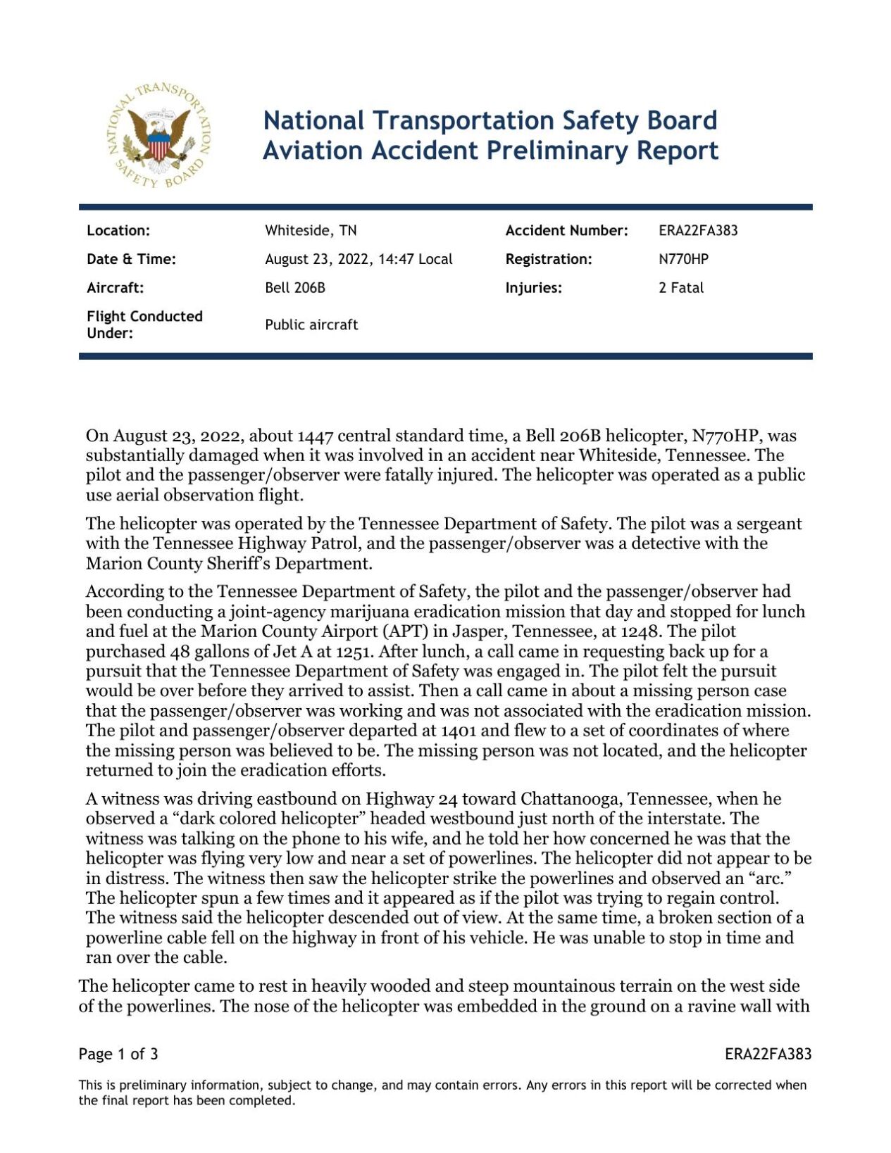 NTSB Releases Preliminary Report Of Deadly Helicopter Crash In Marion ...