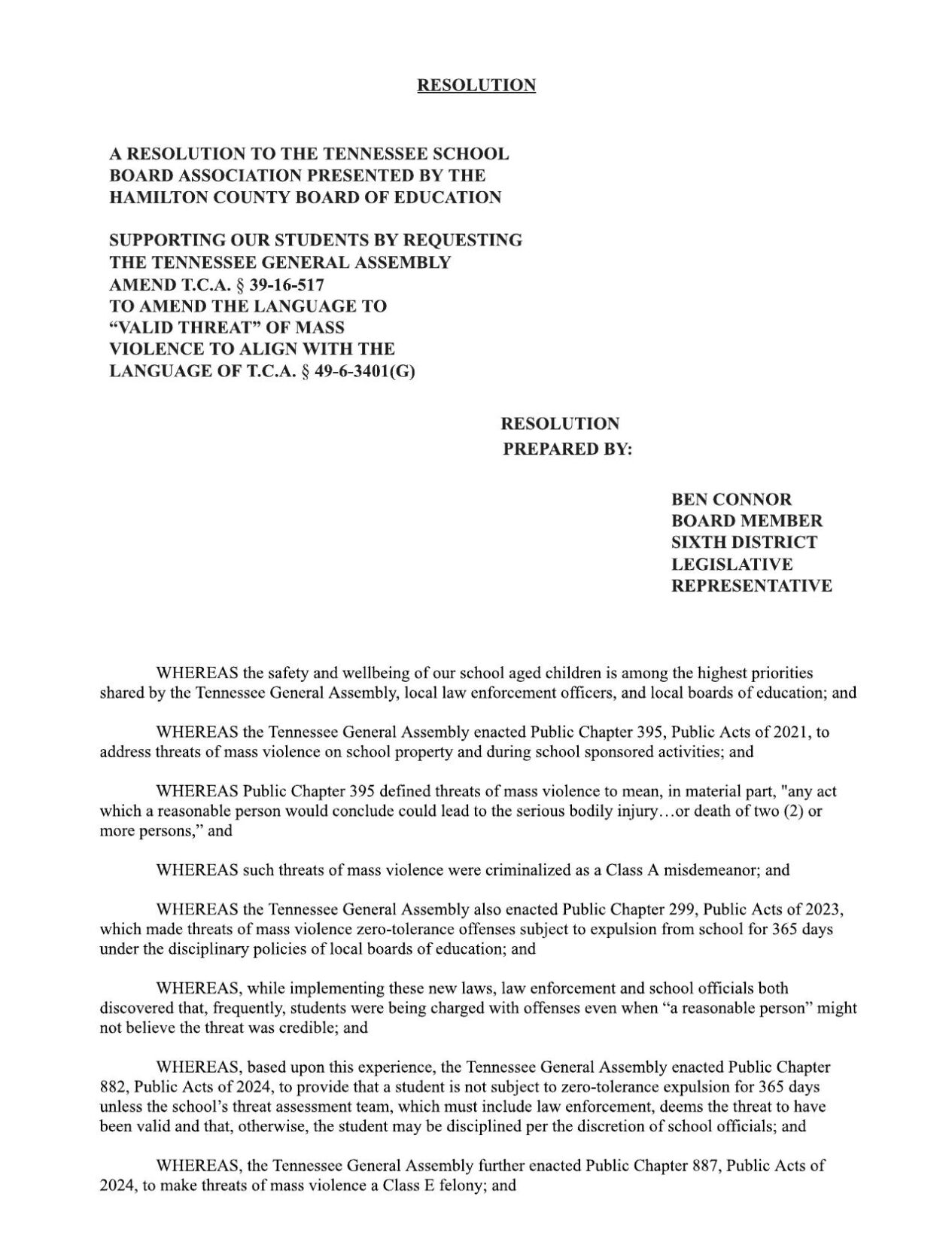 Hamilton County School Board to consider resolution to amend Tennessee ...