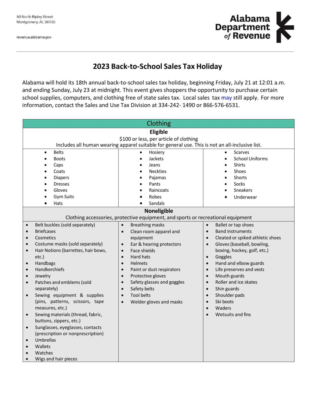 Alabama Sales Tax Holiday July 2123 Alabama