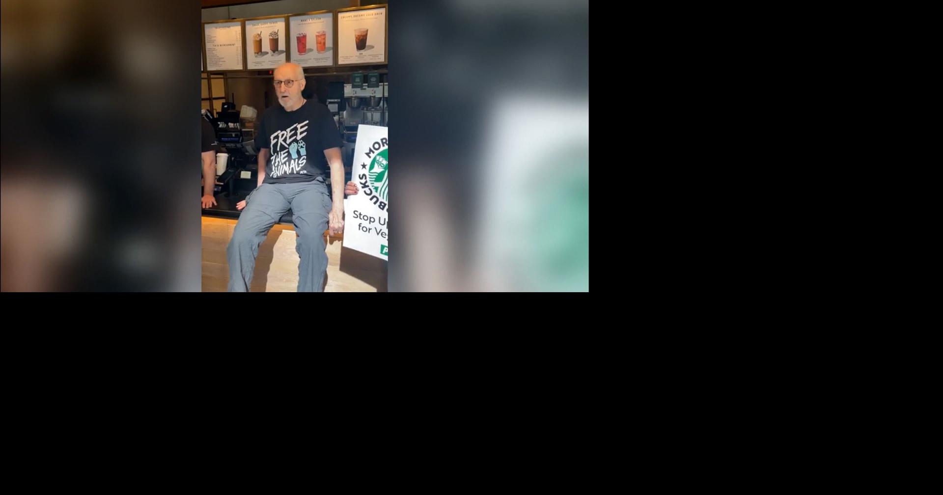 Actor James Cromwell superglues hand to Starbucks counter to protest