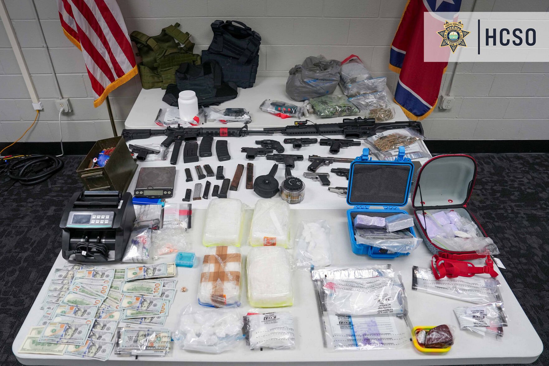 Deputies make large seizure of drugs guns and cash in Soddy Daisy