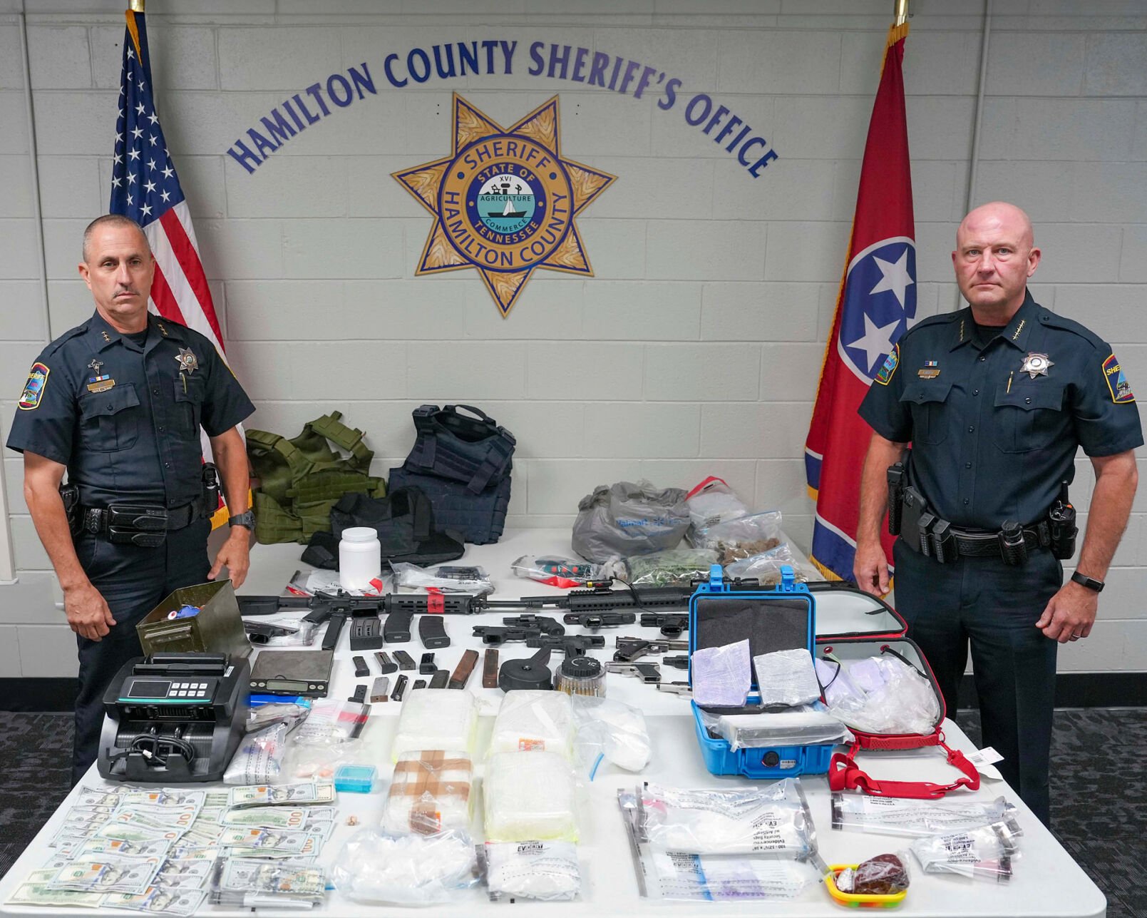 Deputies make large seizure of drugs guns and cash in Soddy Daisy