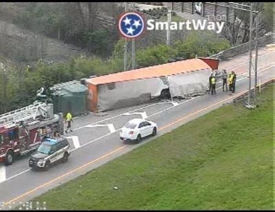 Overturned tractor-trailer stalls traffic on Interstate 24 Eastbound at ...