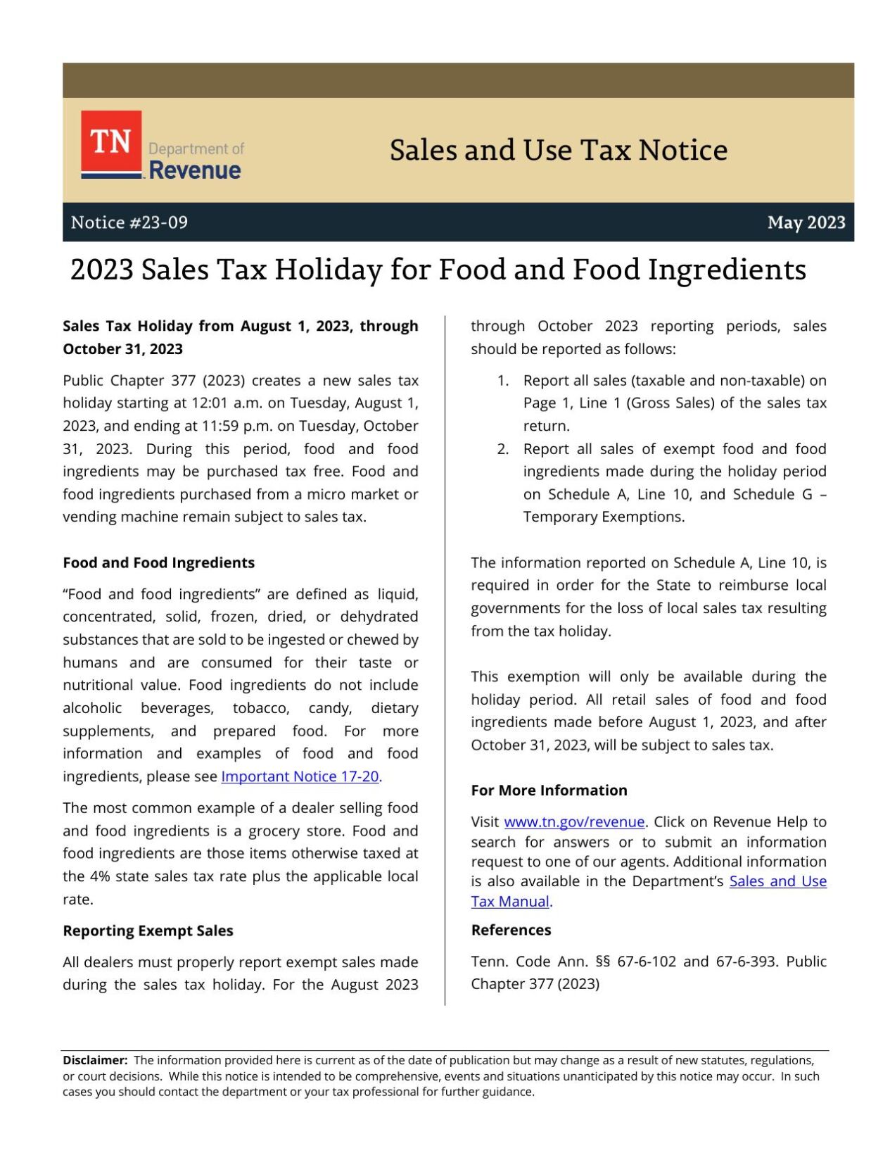 Tennessee's Food Sales Tax Holiday Aug. 1 Oct. 31 Local News