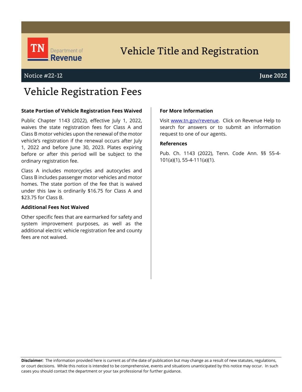 TN Vehicle Registration Fees