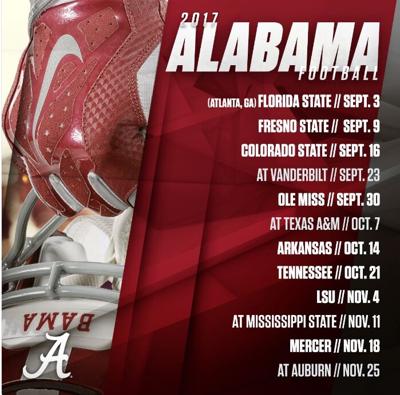 Alabama releases 2017 football schedule, set to open vs. Florida 