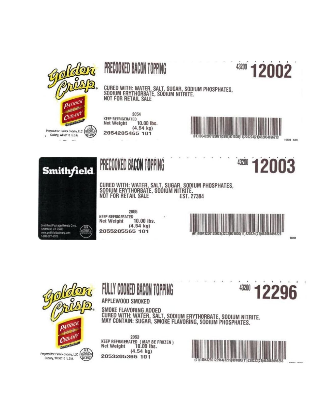 Smithfield Packaged Meats Corp. recalls a ReadyToEat Bacon Topping