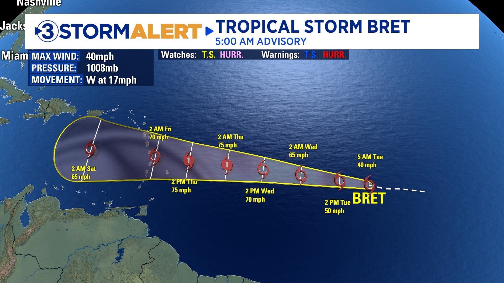 Tropical Storm Bret Expected To Become The First Hurricane Of Season ...