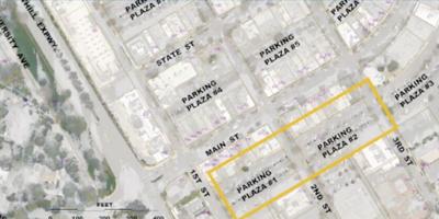 City of Los Altos map of downtown public parking areas, showing where the parking plazas are located in relation to downtown streets and destinations