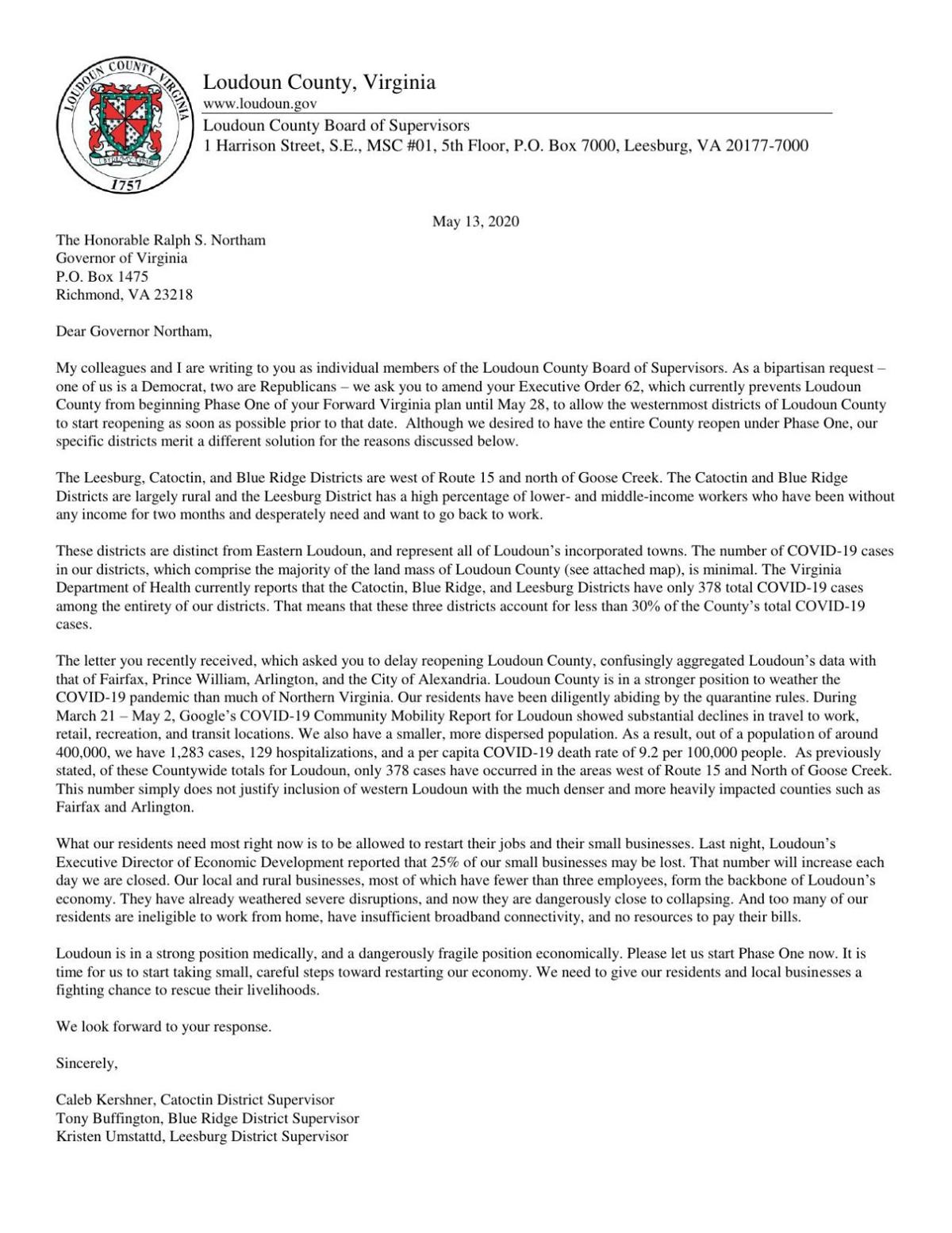 Three Loudoun Supervisors Urge Governor To Allow Western Districts To Reopen News Loudountimes Com