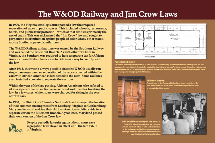 Illustration of The W&OD Railway & Jim Crow Laws interpretive Sign