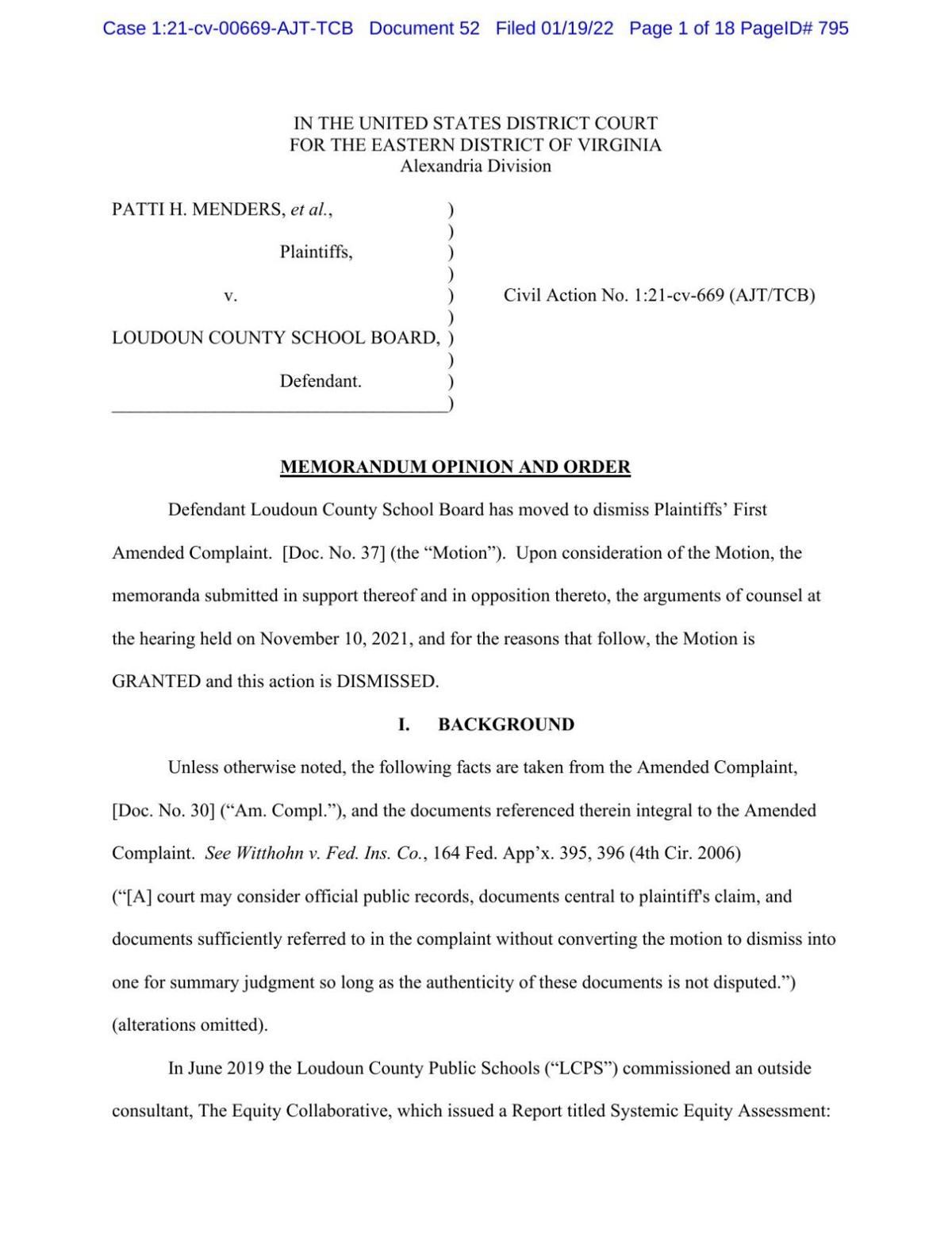 Menders et al v Loudoun County Public Schools | | loudountimes.com