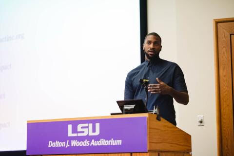 Photo for "NBA player speaks with students about his challenges with stuttering"