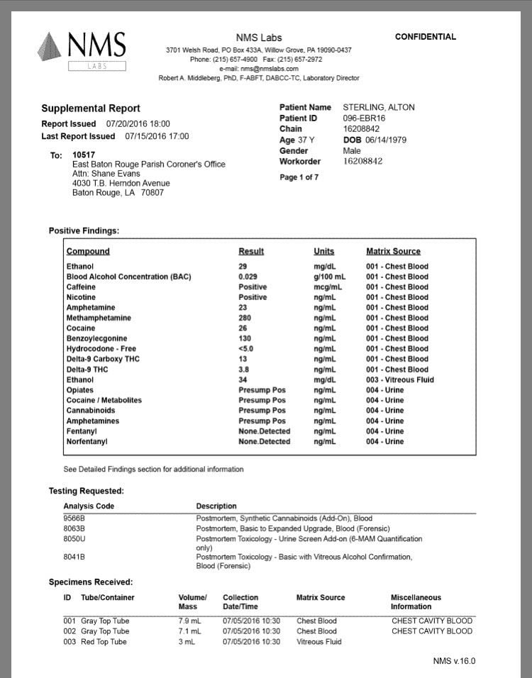 drug toxicology report sample