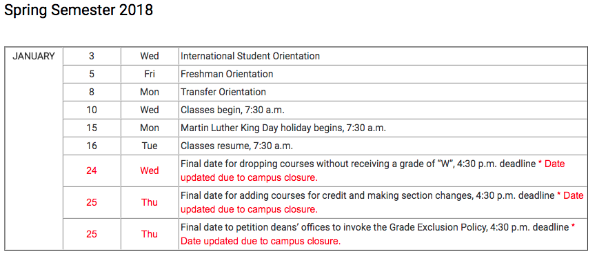 LSU makes revisions to academic calendar Daily lsureveille com