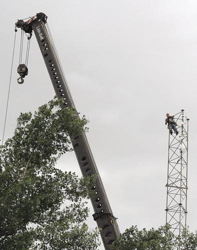Crane used to raise tower