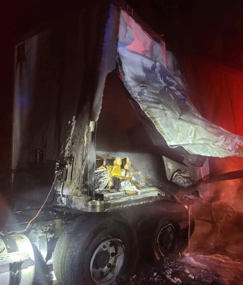 TRACTOR TRAILER FIRE CLOSES INTERSTATE FOR ONE HOUR