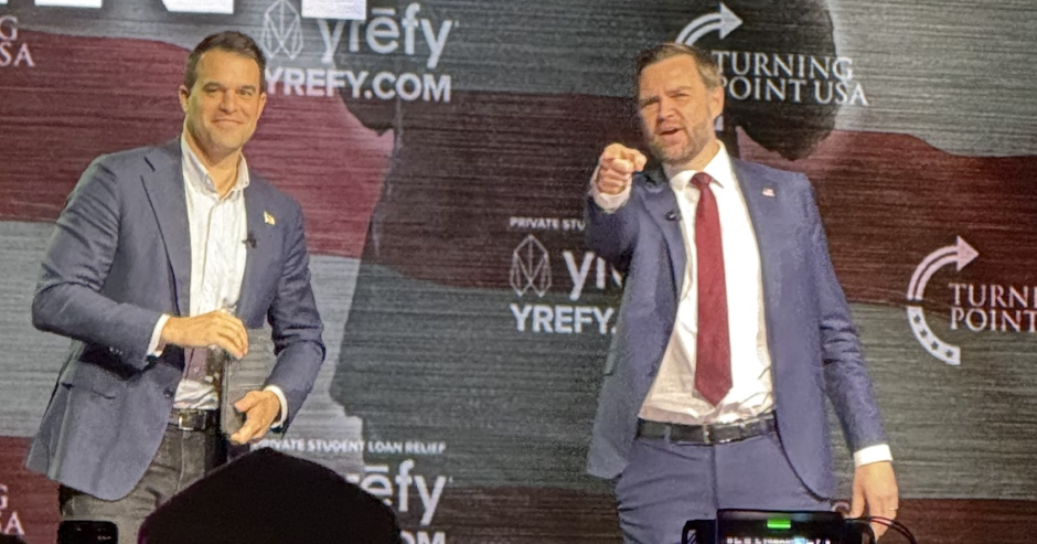 Vance addresses crowd at Athens arena during TPUSA event amid protests