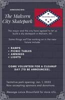 Malvern City Skatepark  tentative open date Jan 1.