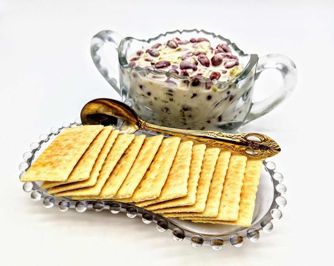 kidney bean dip with a side of crackers