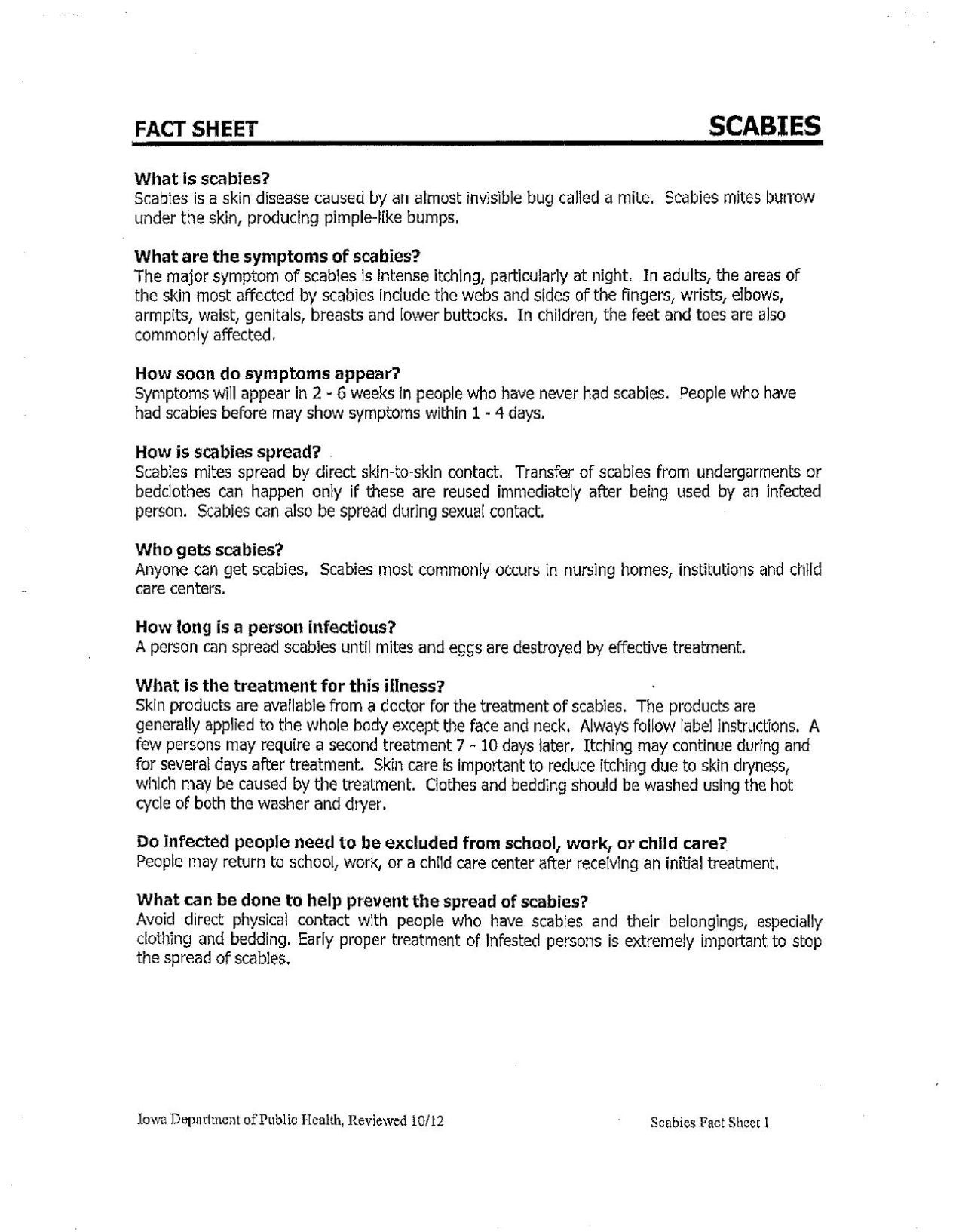 Scabies Fact Sheet | | Manchesterpress.com