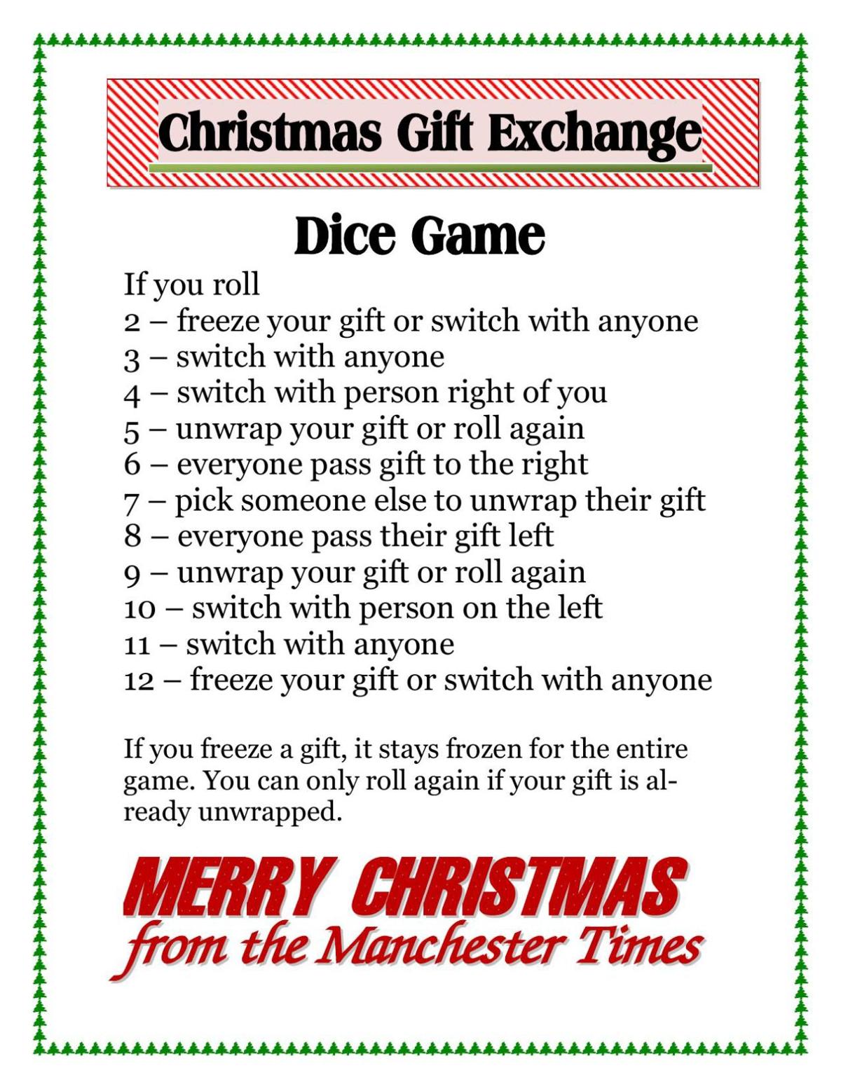 Christmas Gift Exchange Dice Game Free Printable