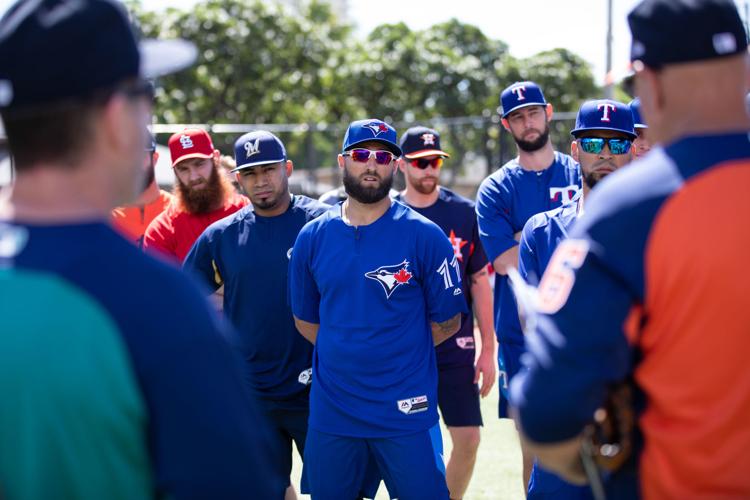 Major League Baseball all-star players practice at Les Murakami