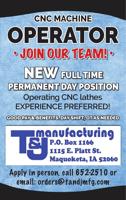 T&J MANUFACTURING:  CNC MACHINE OPERATOR