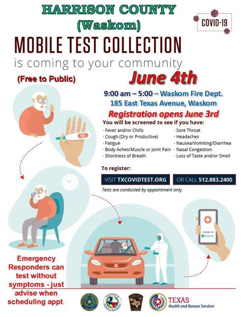 Waskom mobile testing site flyer