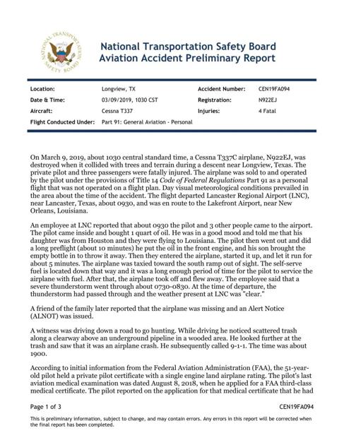 Preliminary Ntsb Report On Hallsville Plane Crash Investigation Released News Marshallnewsmessenger Com