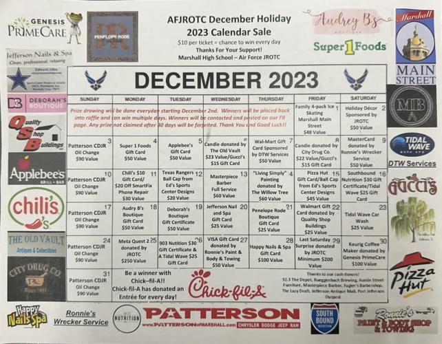 Marshall ISD JROTC holds 2023 holiday calendar fundraiser News