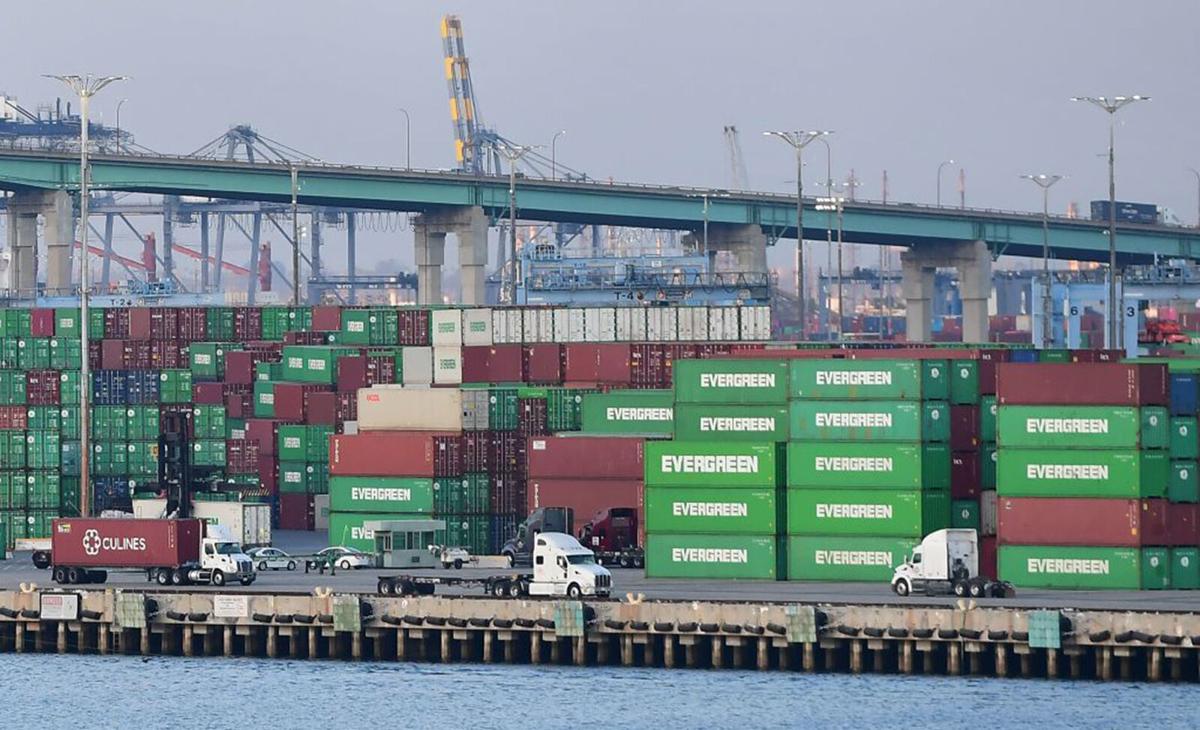 Containers stacked high