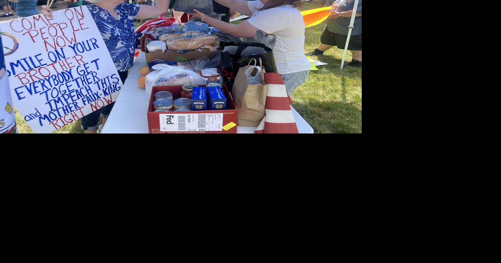 Protesters collected food to go back into community