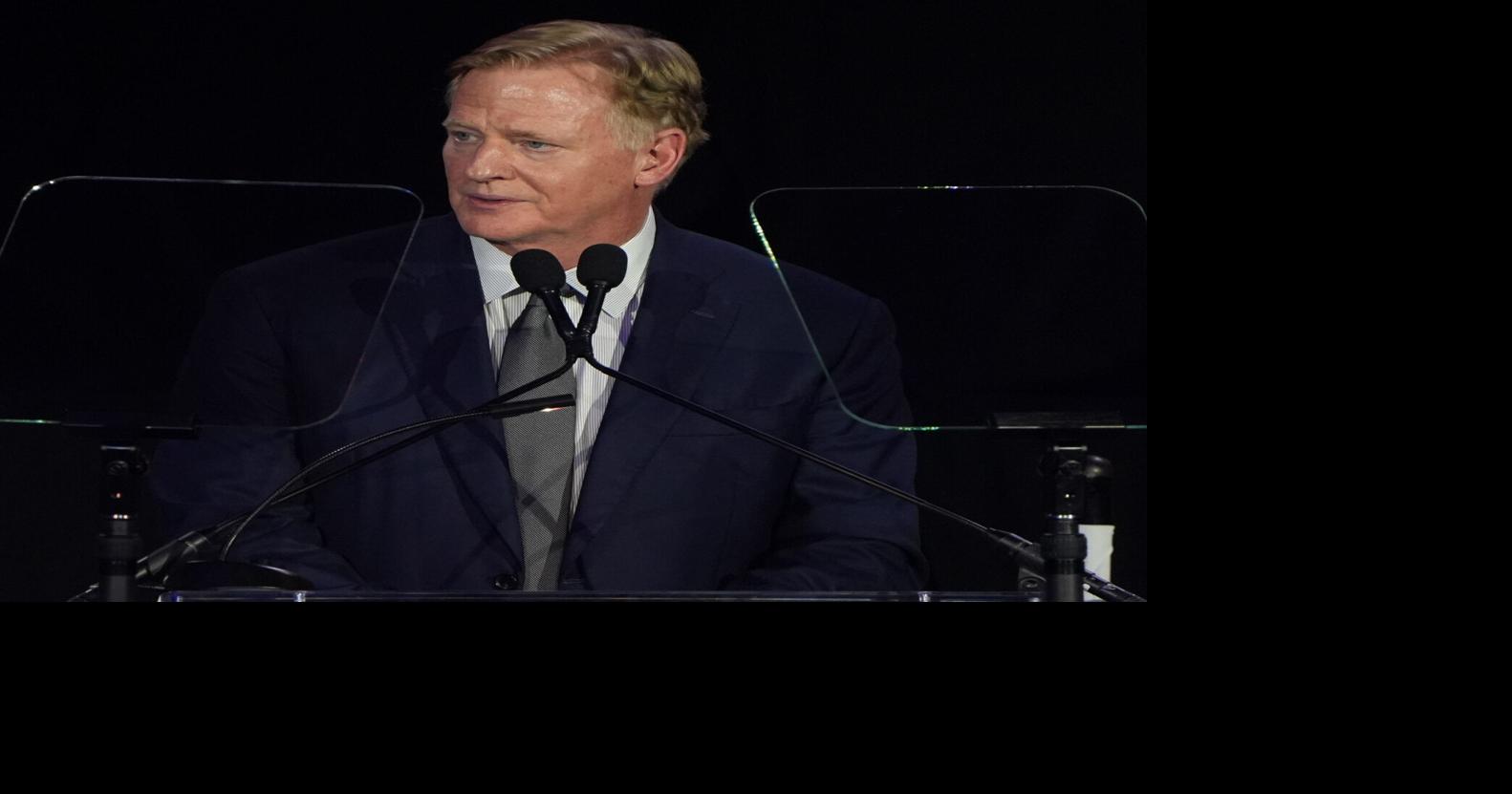NFL Commissioner Roger Goodell speaks at the Gold Jacket Dinner at the Canton Memorial Civic Center, Aug. 7, 2026.