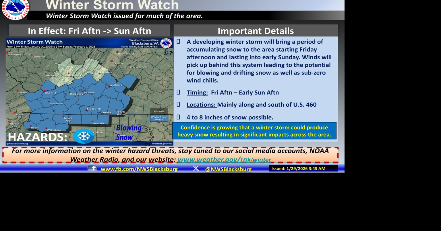 Winter storm watch announced for region; 7 inches or more due in Southside