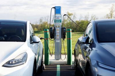 FILE PHOTO: Electric vehicles in the parking lot of the Ultium Cells facility in Lordstown, Ohio,
