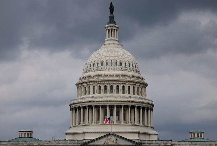 U.S. flags at half staff on Capitol Hill after the death of U.S. Sen. Lindsey Graham (R-SC) in Washington