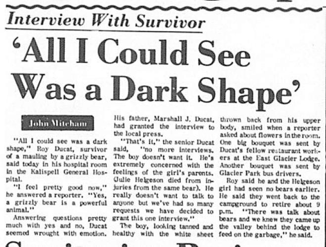 Night of the Grizzlies newspaper clip