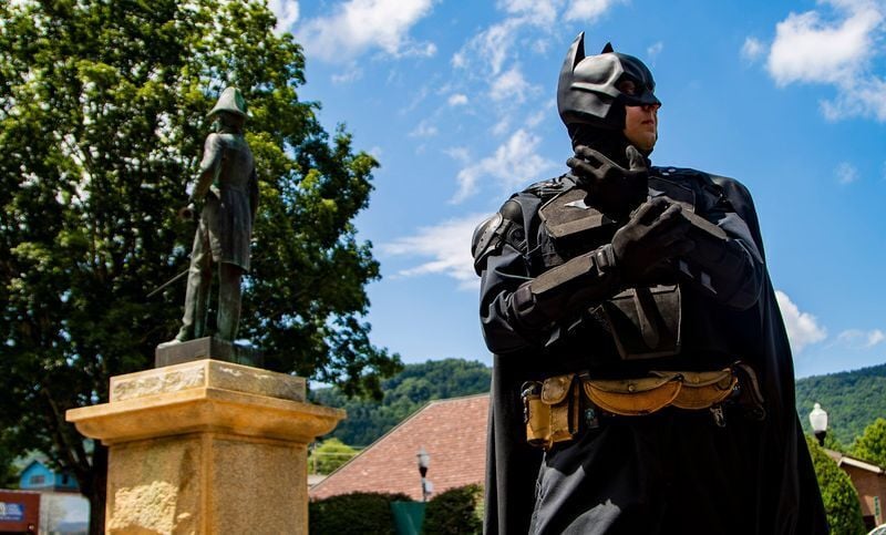 Burnsville Batman Samuel David Daniels poses for a portrait in Burnsville on July 9, 2026.