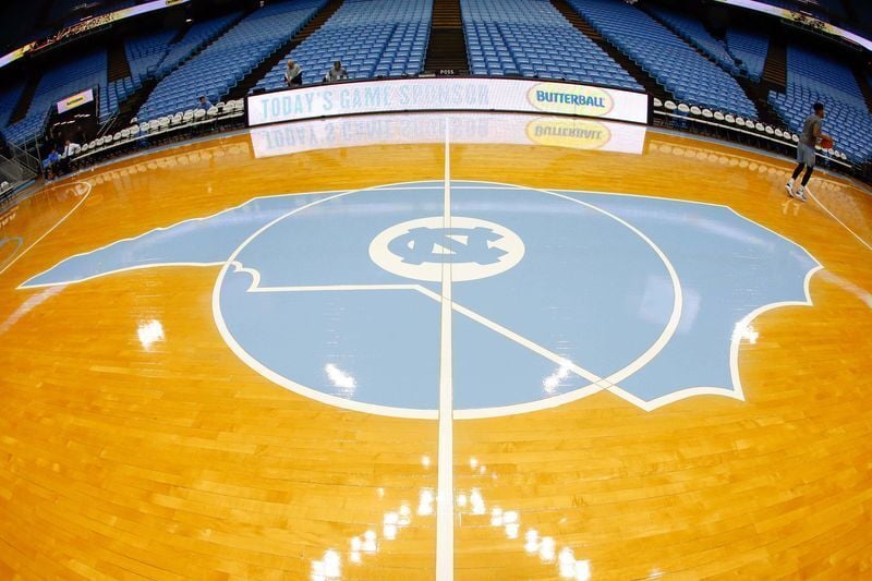 Dec 6, 2017; Chapel Hill, NC, USA; A general view of the logo on the court prior to the game between the North Carolina Tar Heels and the Western Carolina Catamounts at Dean E. Smith Center. Mandatory Credit: Jeremy Brevard-USA TODAY Sports