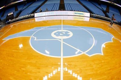 Dec 6, 2017; Chapel Hill, NC, USA; A general view of the logo on the court prior to the game between the North Carolina Tar Heels and the Western Carolina Catamounts at Dean E. Smith Center. Mandatory Credit: Jeremy Brevard-USA TODAY Sports