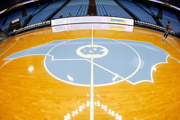 Dec 6, 2017; Chapel Hill, NC, USA; A general view of the logo on the court prior to the game between the North Carolina Tar Heels and the Western Carolina Catamounts at Dean E. Smith Center. Mandatory Credit: Jeremy Brevard-USA TODAY Sports
