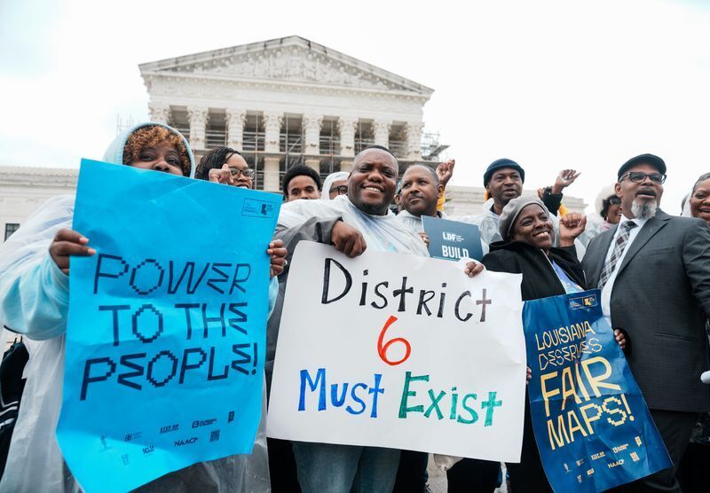 People gather outside of the U.S. Supreme Court following arguments heard in Louisiana v. Callais on March 24, 2025. The Supreme Court on June 27 deferred a decision on the constitutionality of Louisiana’s congressional map, saying they want to reconsid...