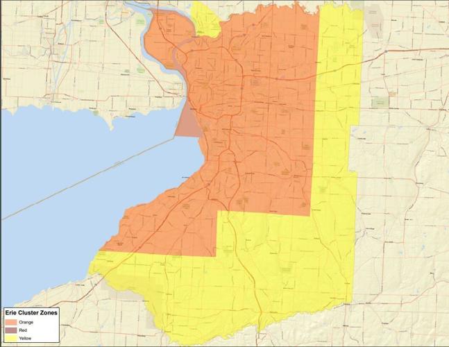 Orange and yellow zones Erie and Niagara