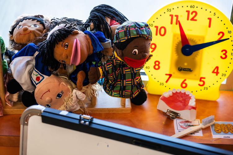 Puppets sit in a pile in a Head Start classroom at Wayne Metropolitan Community Action Agency Mitchell Head Start Center in Hamtramck on Monday, Oct. 5, 2026.
