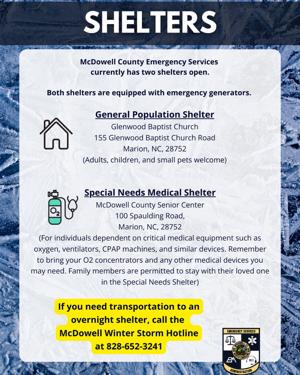 McDowell County to open warming stations Monday; freezing rain expected Sunday