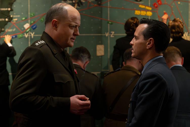 Gen. Dwight D. Eisenhower (Brendan Fraser, left) is depending on a weather forecast from Capt. James Stagg (Andrew Scott) in the World War II thriller "Pressure."