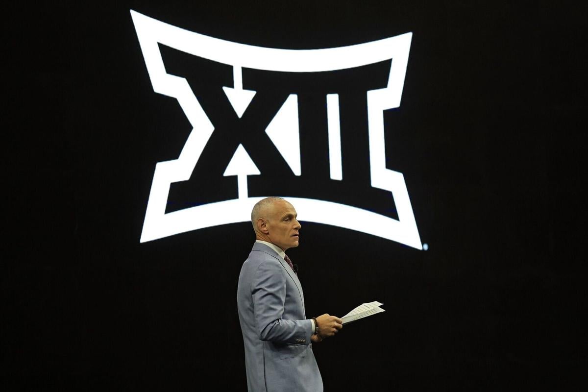 Commissioner Brett Yormark of the Big 12 Conference speaks with the media during the Big 12 Media Days at The Ford Center at The Star on July 8, 2025, in Frisco, Texas.